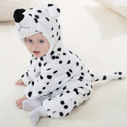 Cartoon Flannel Baby Rompers Snow Leopard