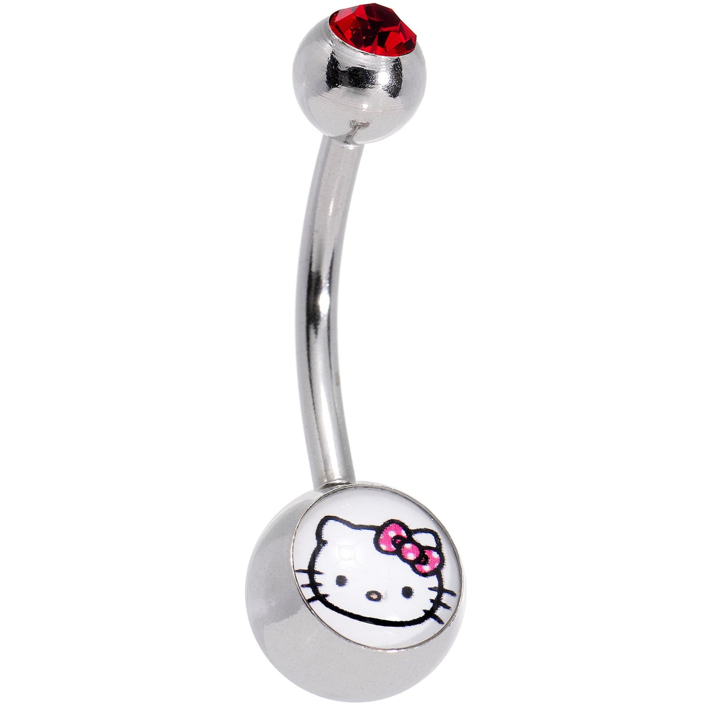 Officially Licensed Hello Kitty Cat Red Gem Pink Polka Dot Bow Belly Ring - - DISCONTINUED