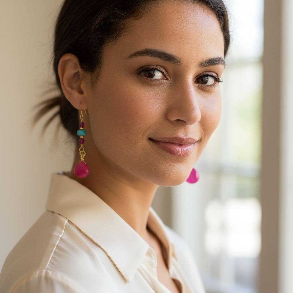 Gold Filled Wire Wrapped Pink Turquoise Gemstone Earrings - - Earrings