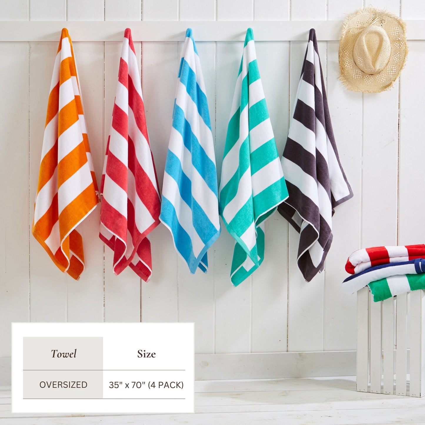 Cotton Velour Cabana Stripe Beach Towel - Novia Collection - -