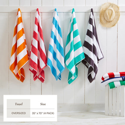 Cotton Velour Cabana Stripe Beach Towel - Novia Collection - -