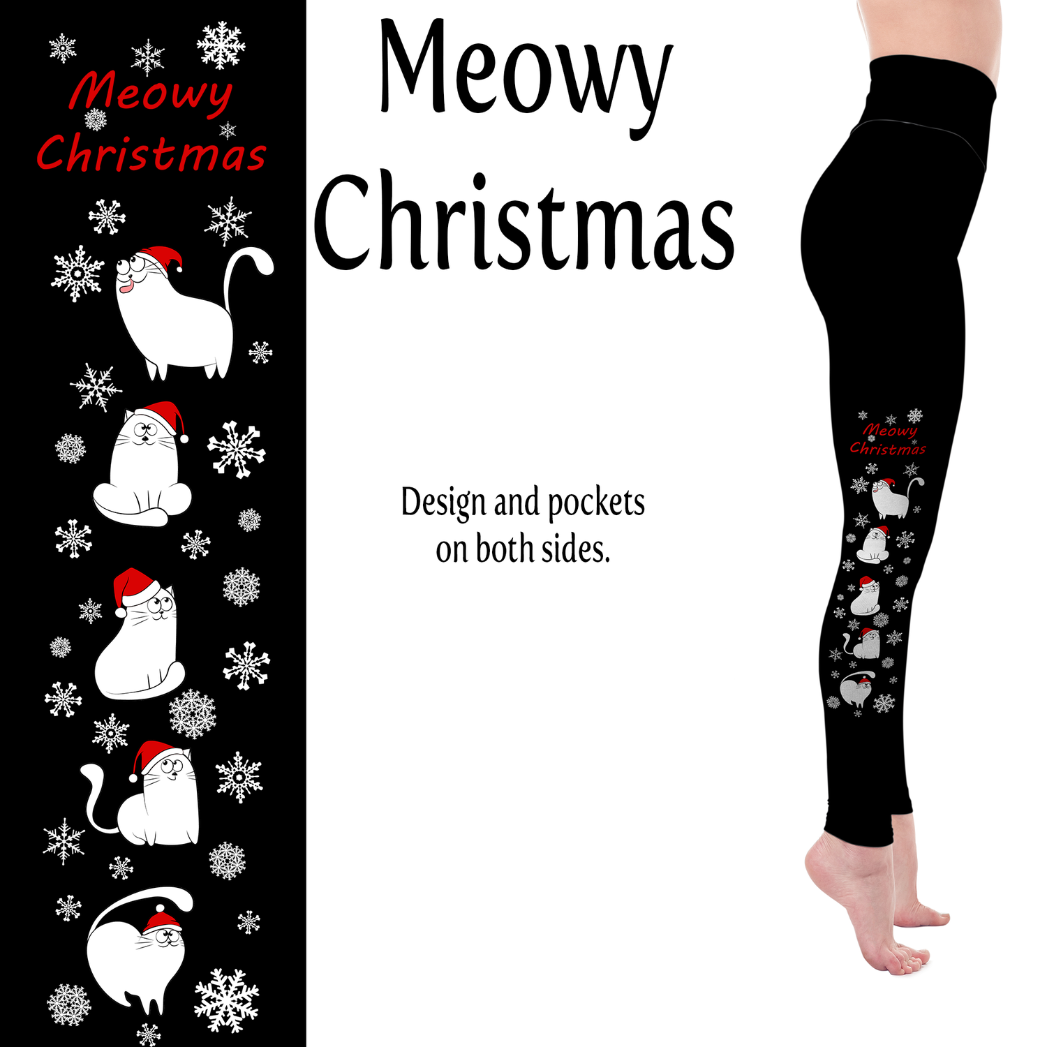Meowy Cat Handmade Leggings with Pockets - 2X-4X = TC - Apparel