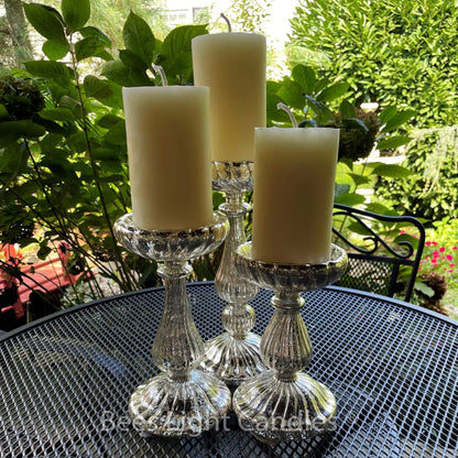 Mercury Glass Pillar Candle Holder Set of 3 - - Container Candles