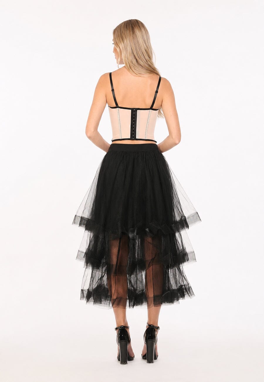 Mesh Skirt With Tiered Ruffle - - SKIRT