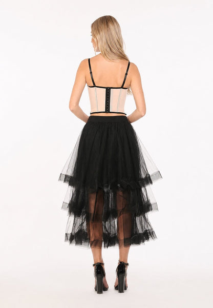 Mesh Skirt With Tiered Ruffle - - SKIRT