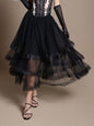 Mesh Skirt With Tiered Ruffle - BLACK - SKIRT