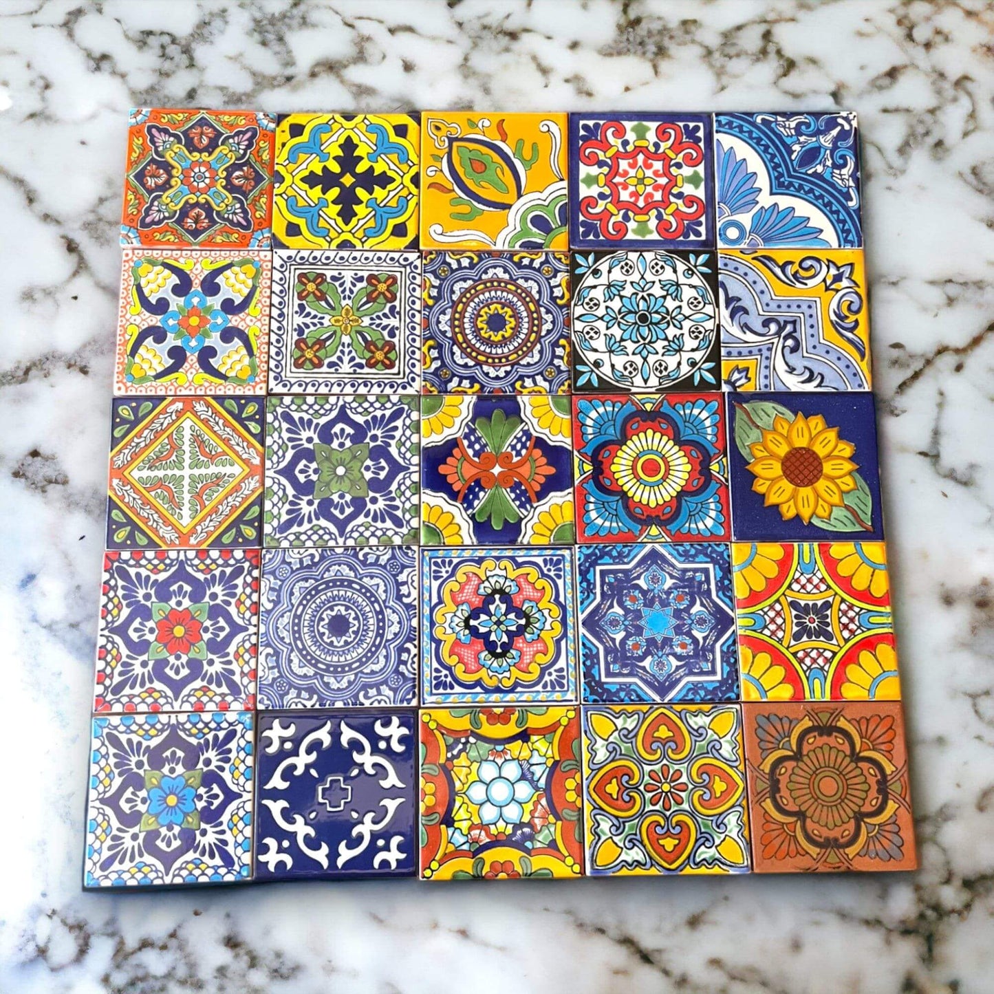 Mexican Talavera 4" Ceramic Tiles Box of 90 - - Talavera Tiles