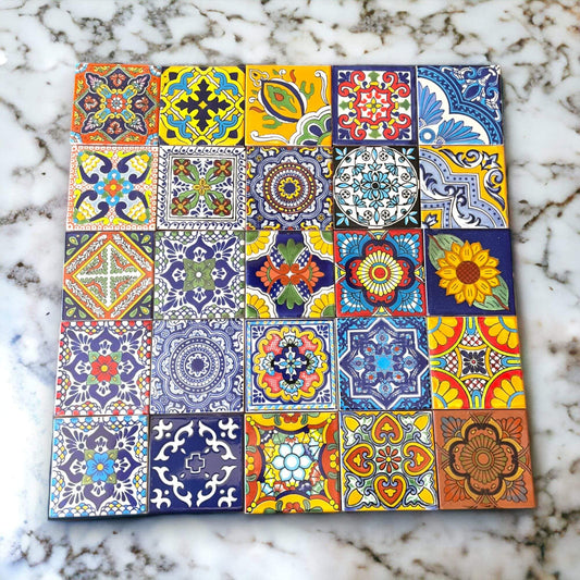Mexican Talavera 4" Ceramic Tiles Box of 90 - - Talavera Tiles