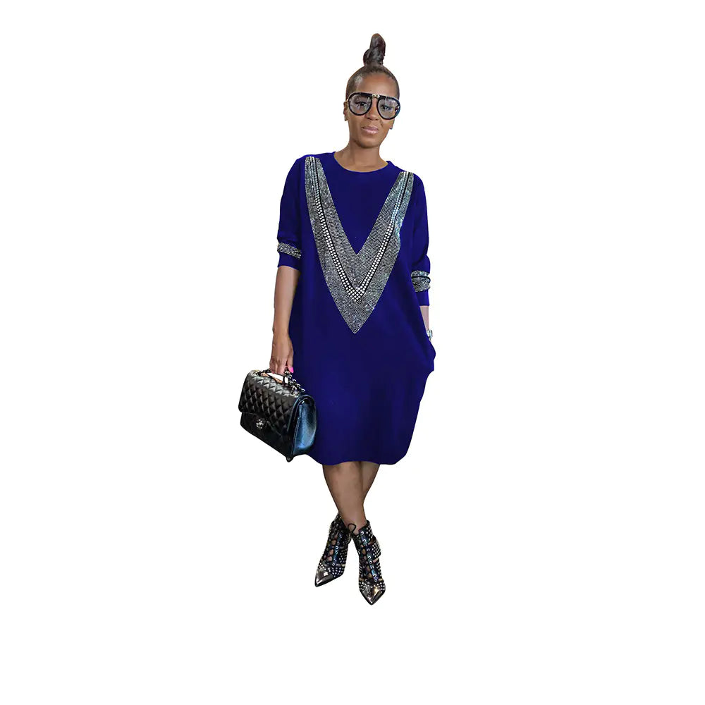 Womens Casual Loose Dress - Dark Blue - dress