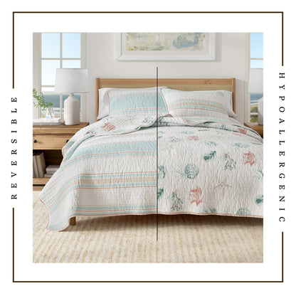 Coastal Printed Cotton Quilt Set - St. Augustine Collection - - Quilts & Comforters