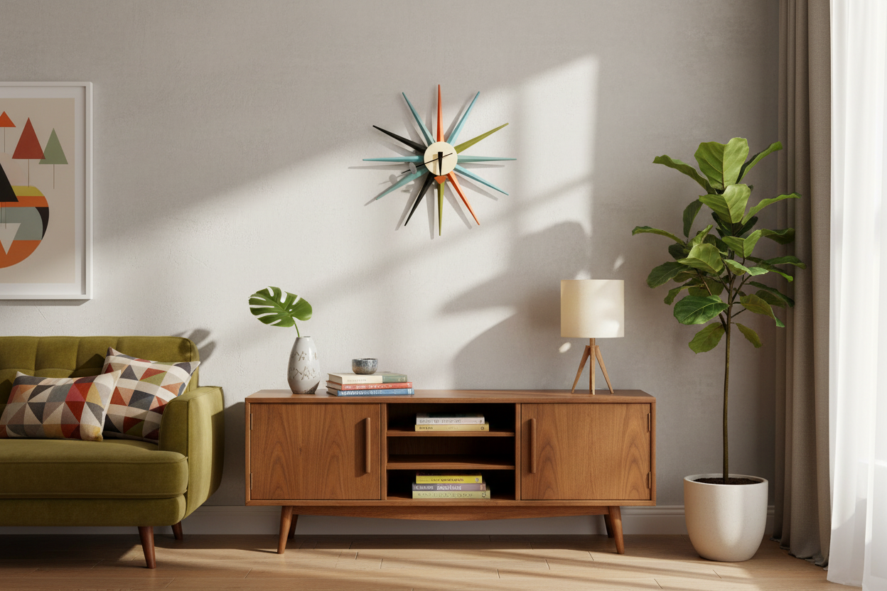 Mid-Century Sunburst Wall Clock by O'Neilson - - clock