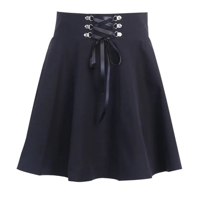 Gothic Lace-Up Mini Skirt – Harajuku Hipster Style for Women - Black - Skirts