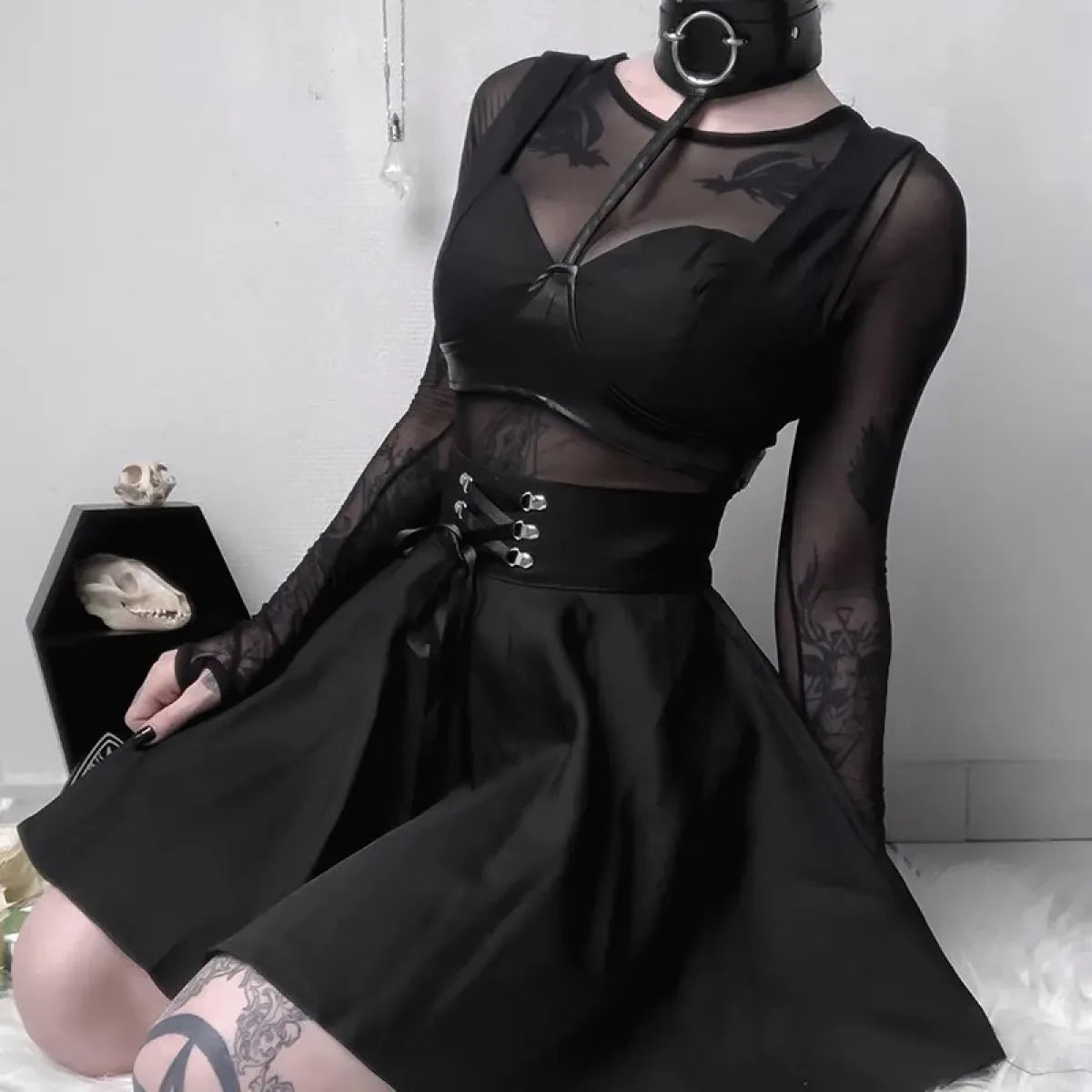Gothic Lace-Up Mini Skirt – Harajuku Hipster Style for Women - - Skirts