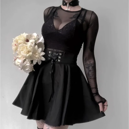 Gothic Lace-Up Mini Skirt – Harajuku Hipster Style for Women - - Skirts