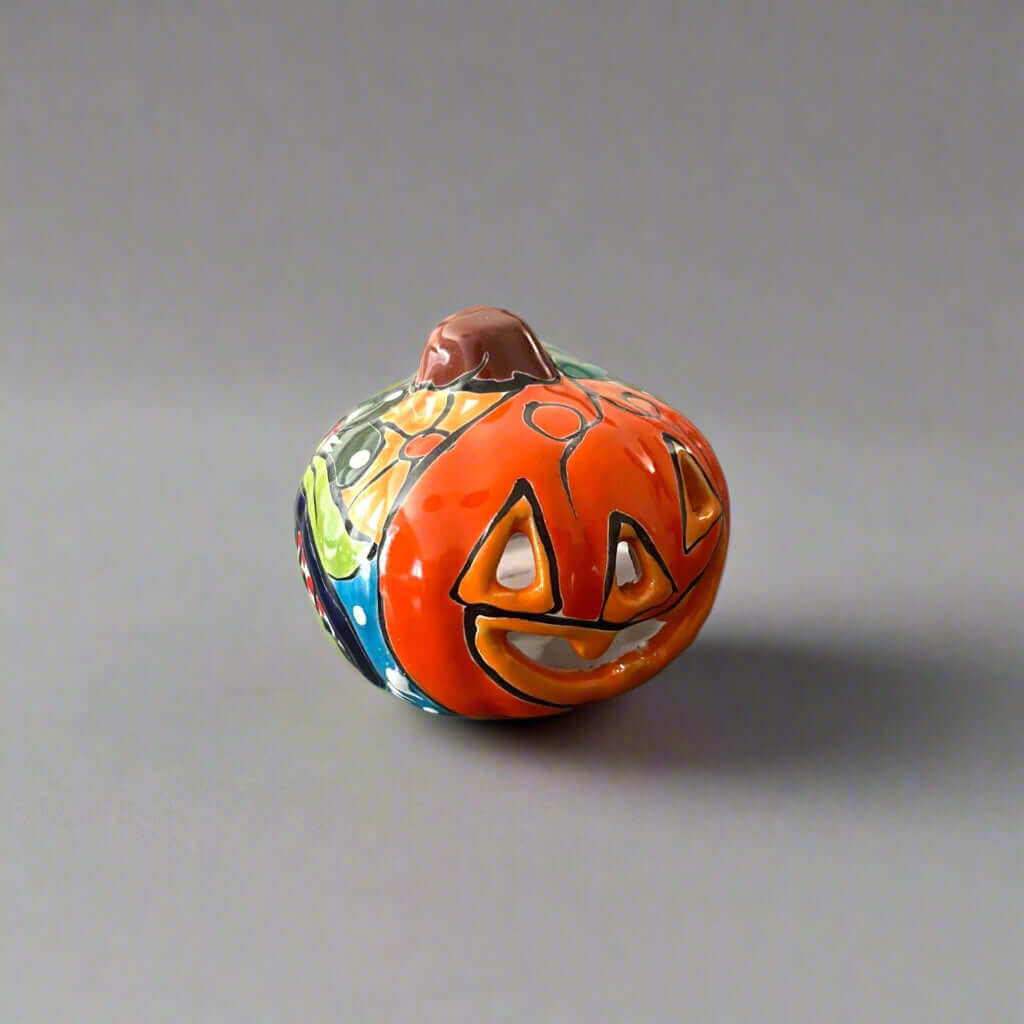 Mini Talavera Pumpkin Handmade Mexican Jack-O'-Lantern - - Talavera Statue