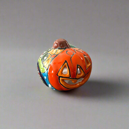 Mini Talavera Pumpkin Handmade Mexican Jack-O'-Lantern - - Talavera Statue