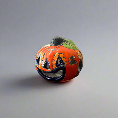 Mini Talavera Pumpkin Handmade Mexican Jack-O'-Lantern - - Talavera Statue