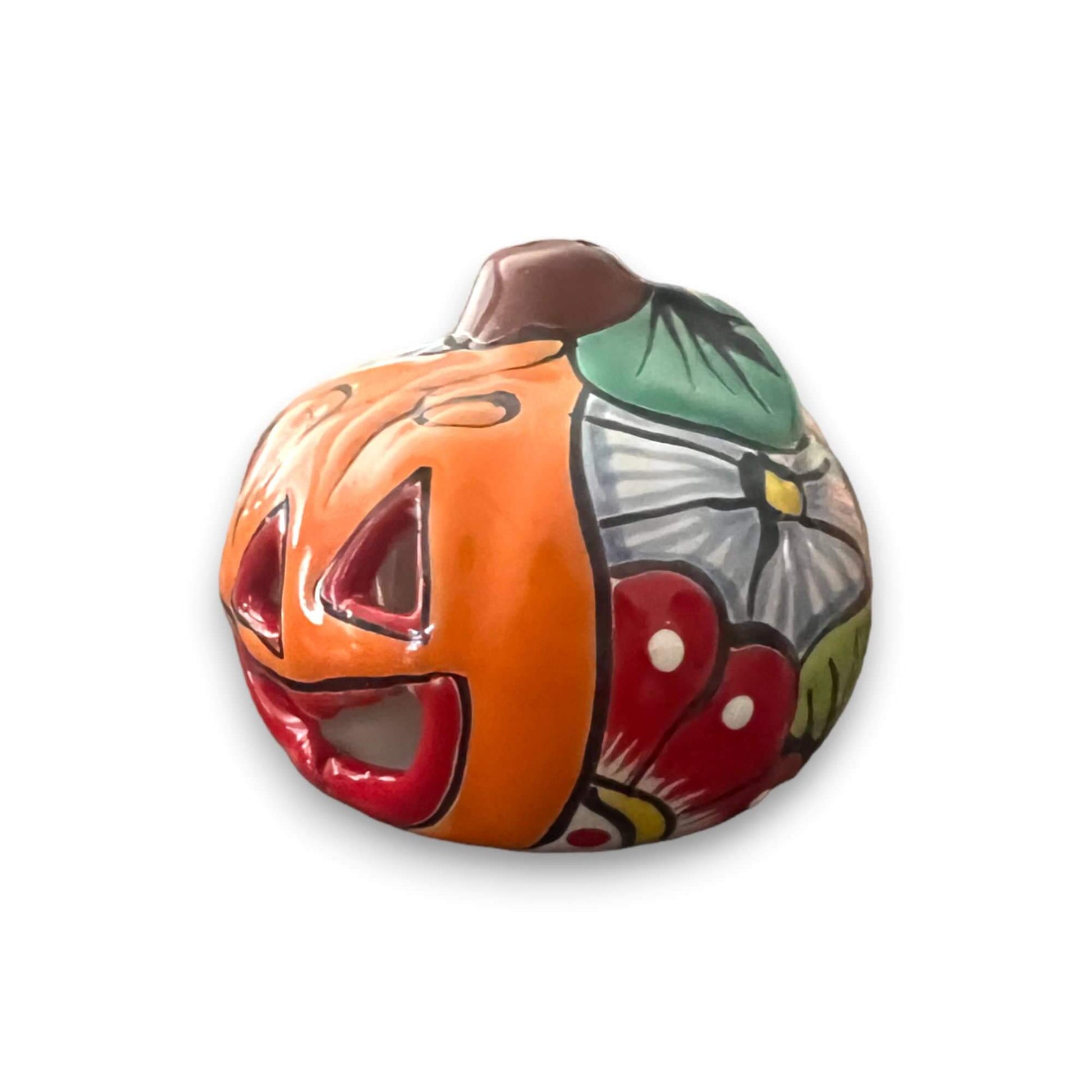 Mini Talavera Pumpkin Handmade Mexican Jack-O'-Lantern - - Talavera Statue