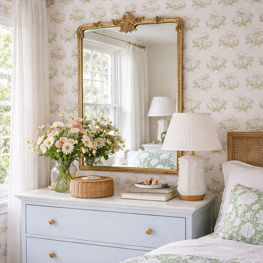 Ornate Golden Floral Rectangular Mirror - - Sale