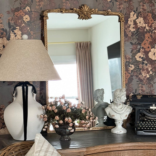 Ornate Golden Floral Rectangular Mirror - - Sale