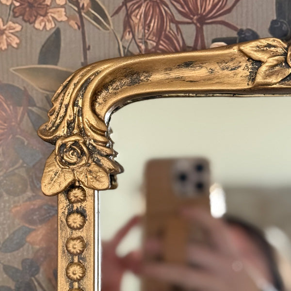 Ornate Golden Floral Rectangular Mirror - - Sale
