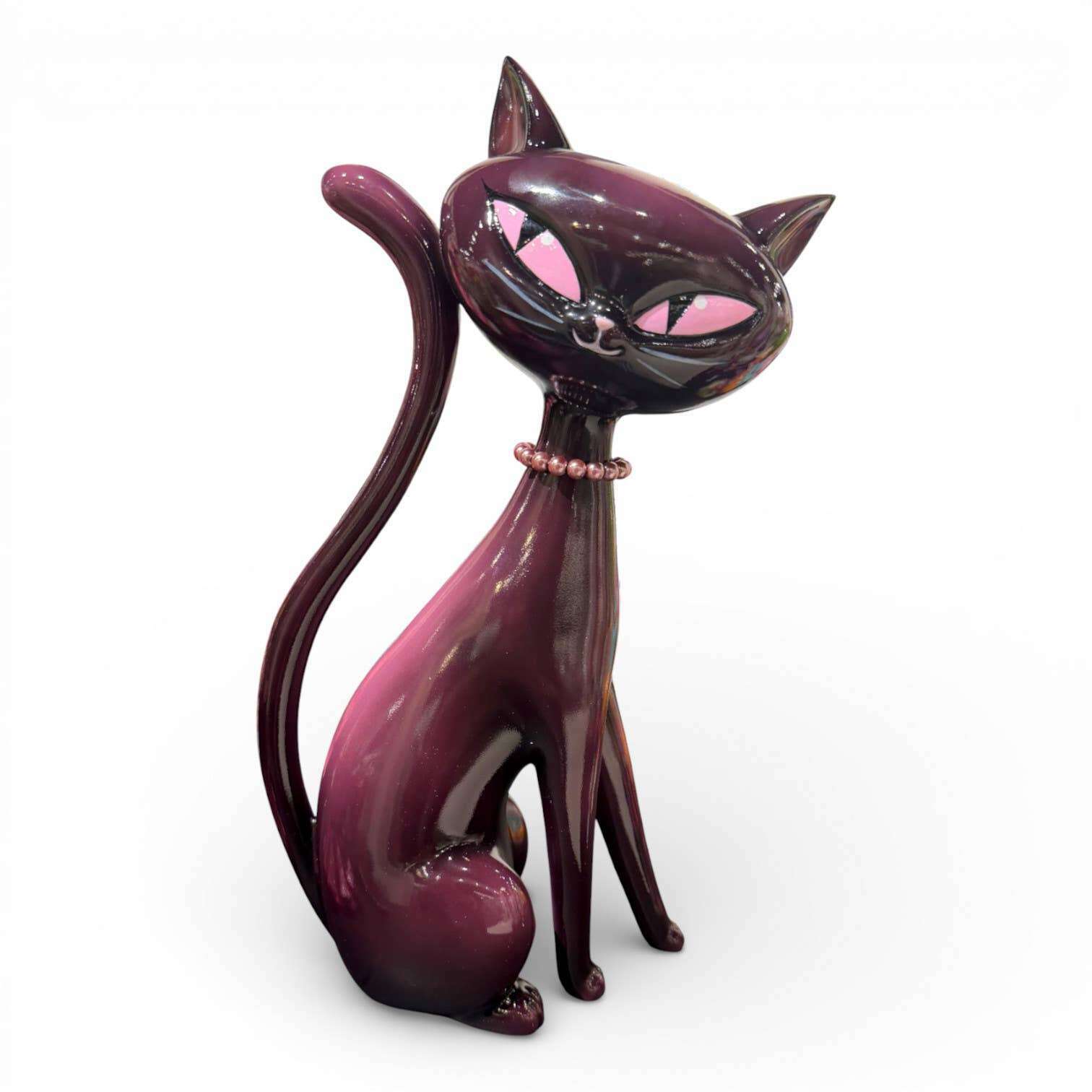 Minxy Kitten 12" Atomic Black Cat w/ Pearl Necklace Figurine | Miss Fluff December Diamonds - - Figurines