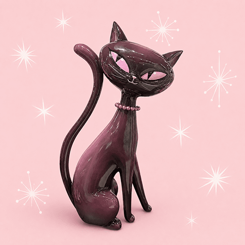 Minxy Kitten 12" Atomic Black Cat w/ Pearl Necklace Figurine | Miss Fluff December Diamonds - - Figurines