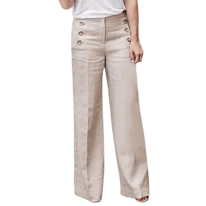 Women's High-Waisted Button Wide-Leg Pants - Kia Day Design
