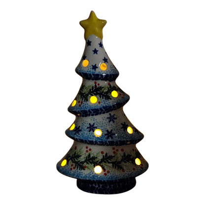 Polish Pottery Christmas Tree Luminary - Winter Wonderland Pattern - - Christmas >> Decor