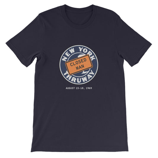 "NY State Thruway Closed Man" Tee - Navy - Peace Tees