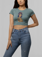 Vintage Beautiful Disaster Tattooed Pin Up Crop Top - Stonewash Green - Cropped Graphic Tee