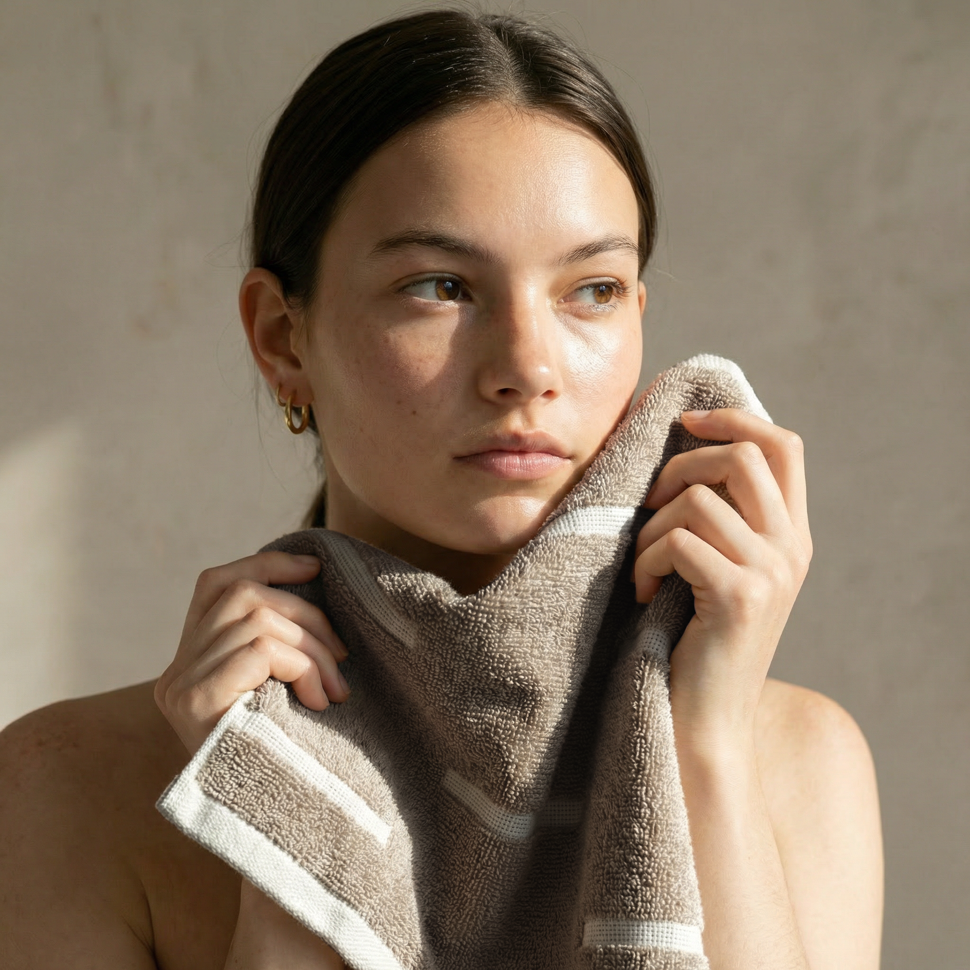 Sorrel Australian Cotton Towels - Tan & Ecru Washcloth (Set of 2) -