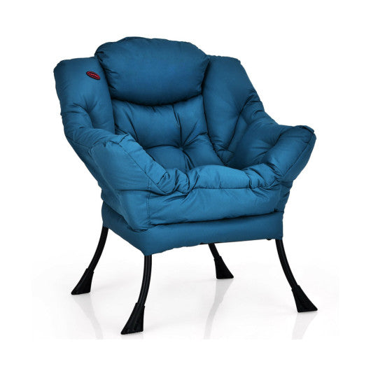 Modern Polyester Fabric Lazy Chair with Steel Frame and Side Pocket-Navy - - Home & Garden