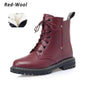 Genuine Leather Womens Chunky Heel Ankle Boots - Wine Red wool 38 - boots