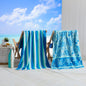 Cotton Velour Beach Towel - Maui Collection - 2 Pack- 30" x 60" Royal Blue Teal Turtle & Stripe - Beach Towels
