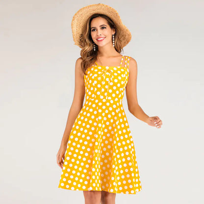 Slim Fit Polka Dot Cami Dress - Yellow M - dress