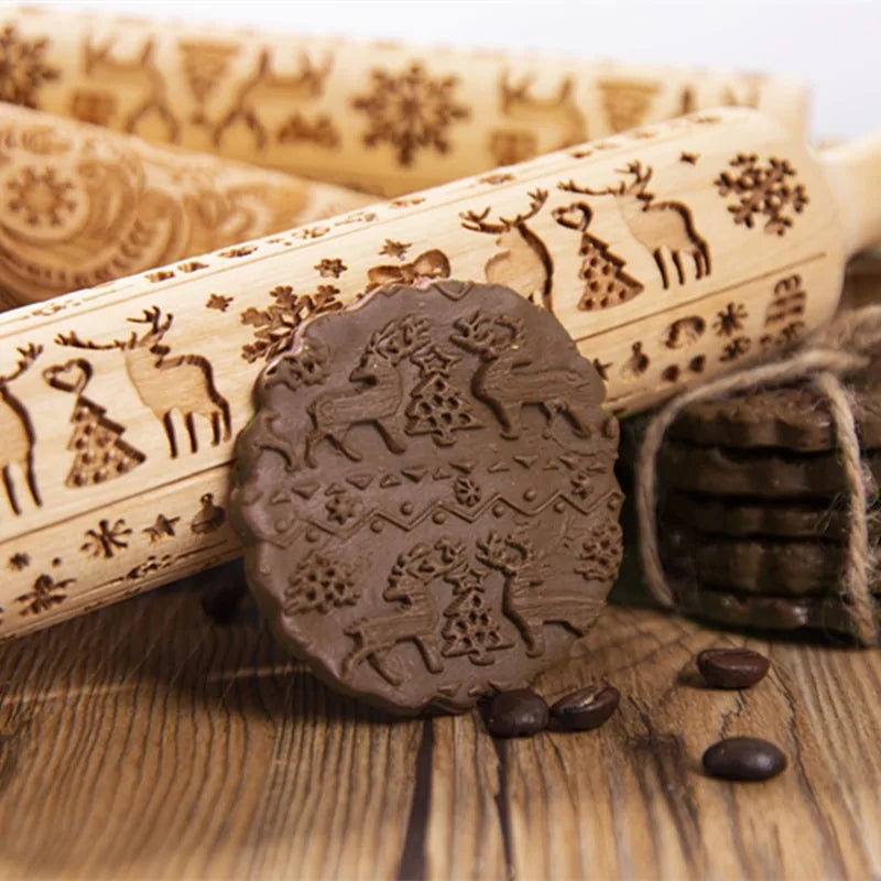 Wooden Embossing Rolling Pin