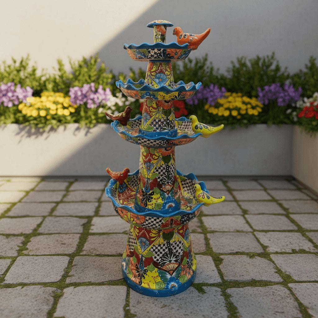 Grand Talavera Garden Fountain Handmade Mexican Art - - Talavera Fountain
