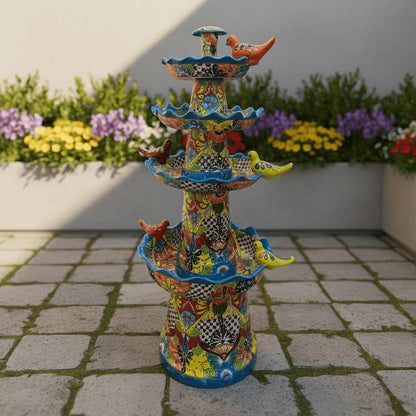 Grand Talavera Garden Fountain Handmade Mexican Art - - Talavera Fountain