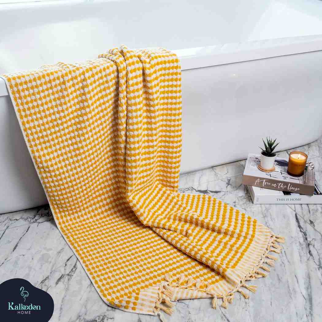 Pom Pom Bath Towel - Mustard - Bath Towels