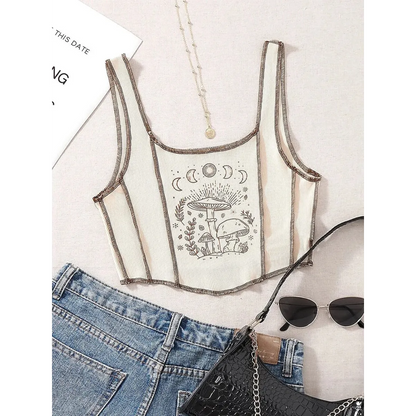 Mystical Mushroom Corset Tank - Beige -