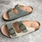 Genuine Leather Cork Sandals - Beige Dark Green 40 - sandals