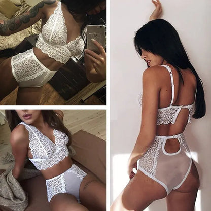Lace Mesh Lingerie Set with Bra and Sleepwear