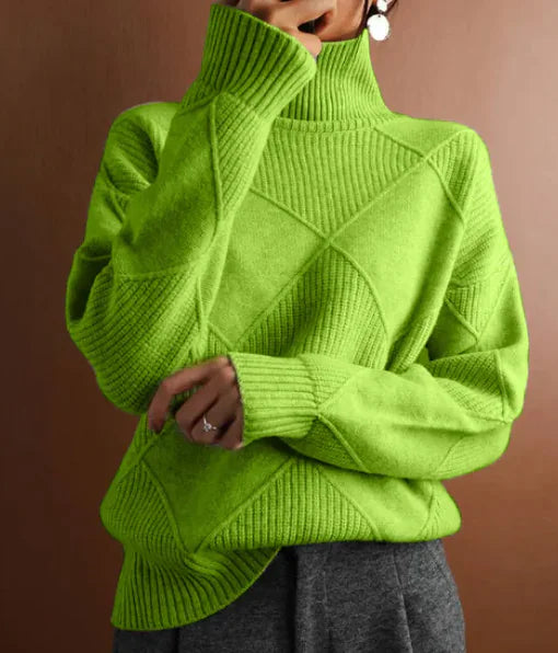 Loose High Collar Knitted Sweater Solid Color - Kia Day Design