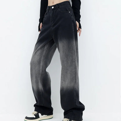 High Waist Black Washed Gradient Straight Leg Jeans - Kia Day Design