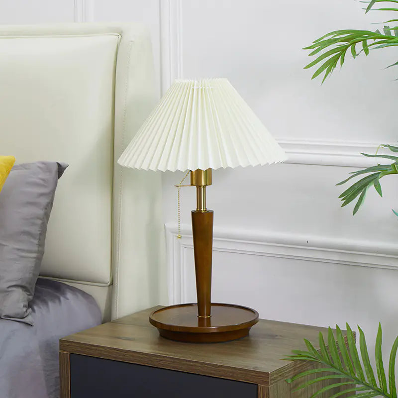 Nordic Solid Wood Pleated Bedside Vintage Lamp - Kia Day Design
