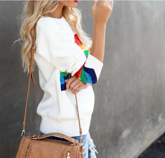 Rainbow Pattern Knitted Sweater in Slim Fit Design - Kia Day Design