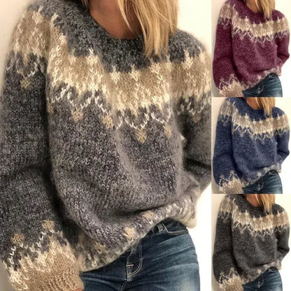 Color Block Mohair Chunky Knit Pullover Sweater