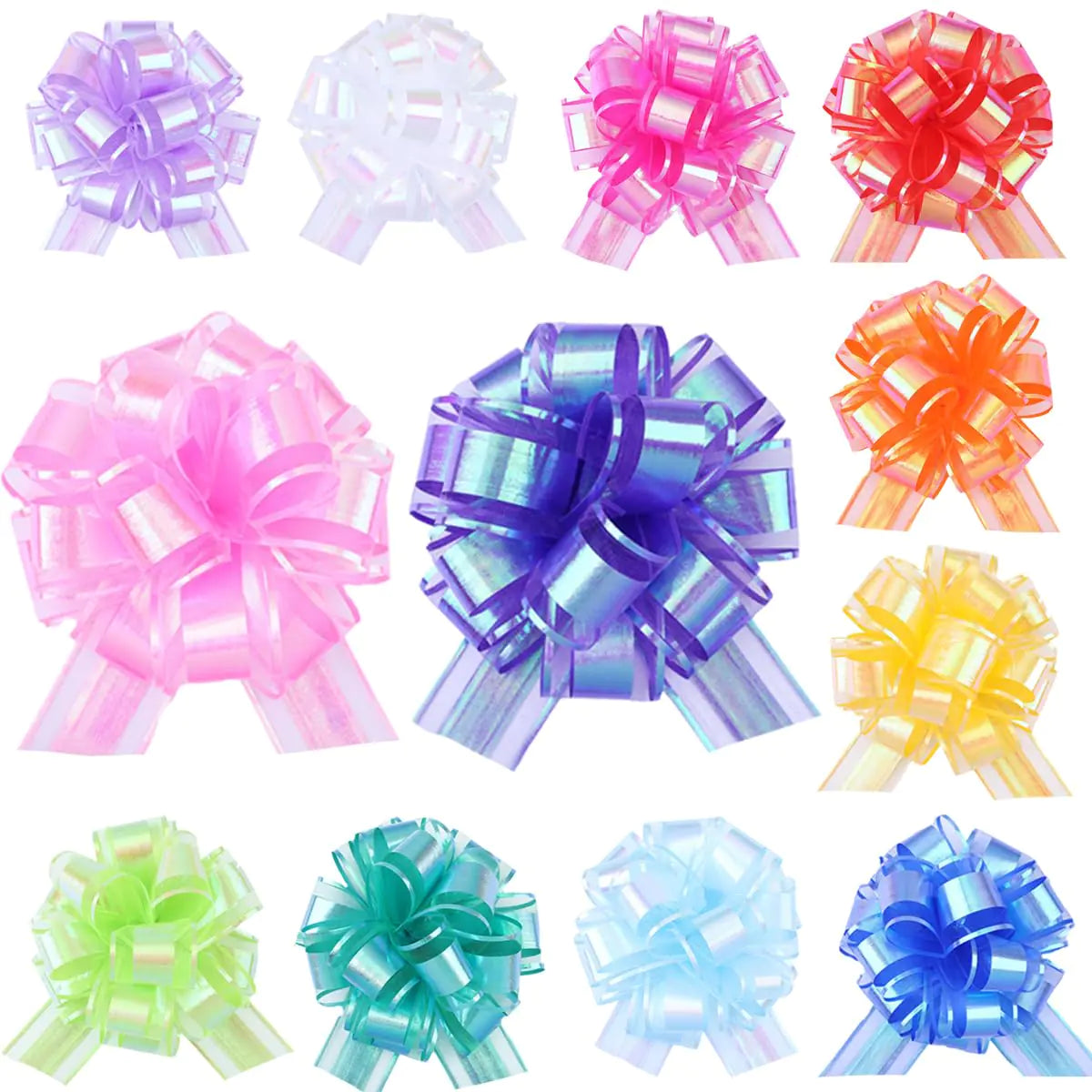 12 Pieces Mixed color Laser Pull Bows 6 Inch - - bow