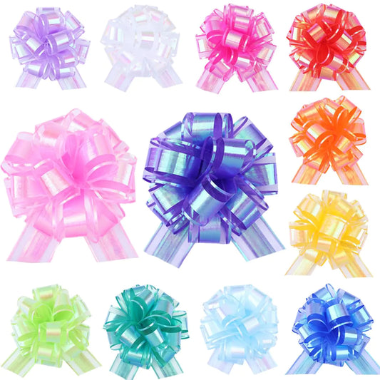 12 Pieces Mixed color Laser Pull Bows 6 Inch - - bow